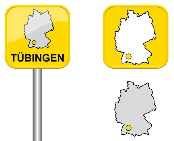 Ortsschild Deutschlandkarte Und Taste Von Tübingen — Stockfoto