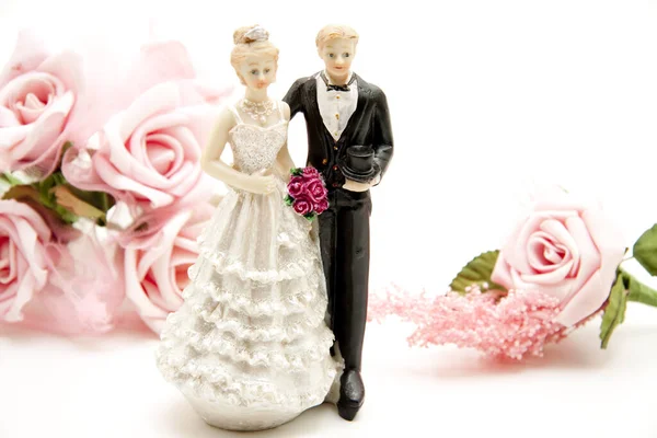 Recém Casados Para Bolo Casamento — Fotografia de Stock