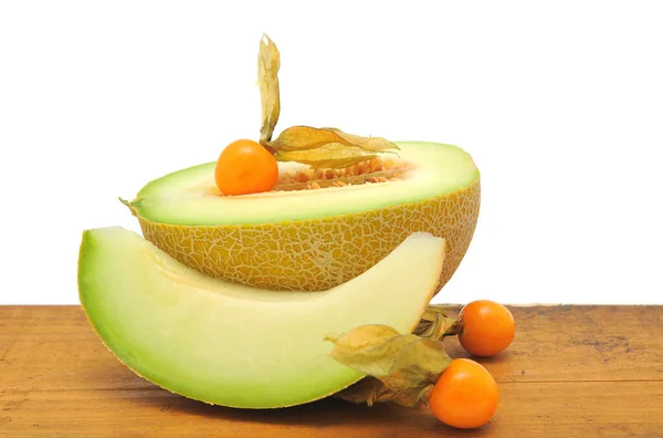 Frisches Obst Und Gemüse Auf Holztisch — Stockfoto