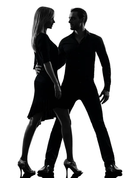 One Caucasian Couple Woman Man Dancing Dancers Salsa Rock Silhouette — Stock Photo, Image