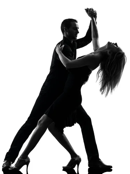 One Caucasian Couple Woman Man Dancing Dancers Salsa Rock Silhouette — Stock Photo, Image