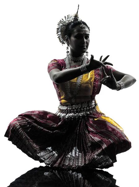 Jedna Indiánka Tanečnice Taneční Studio Silueta Izolovaných Bílém Pozadí — Stock fotografie