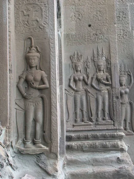 Sculptures Sur Pierre Angkor Wat Cambodge — Photo