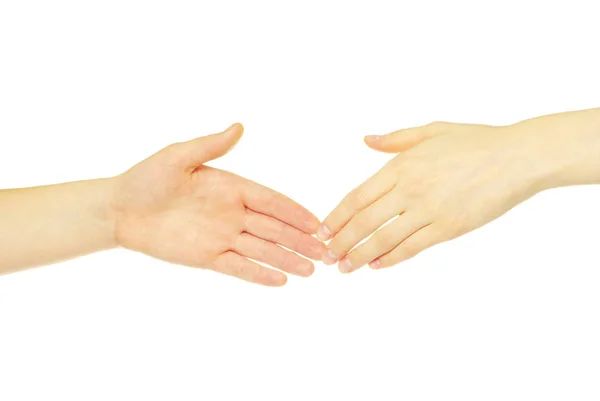 Closeup Two Men Shaking Hands Isolated White — Stock Photo, Image