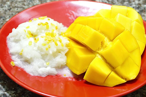 Mango Sticky Rice Coconut Milk Thai Traditinal Dessert — Stock Photo, Image