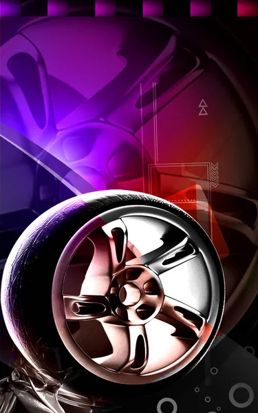 Digitale Illustration Des Leichtmetallrads Farbigen Hintergrund — Stockfoto