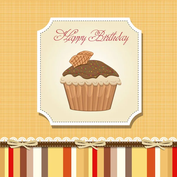 Tarjeta Cumpleaños Feliz Lindo Con Cupcake Ilustración Vectorial — Foto de Stock