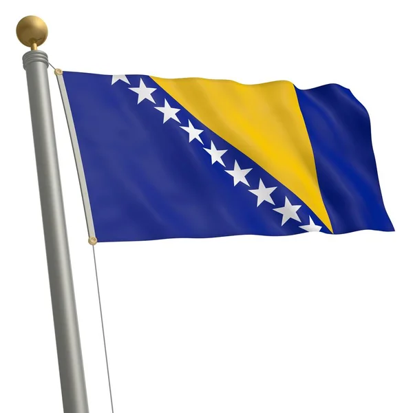 Flaga Bośni Hercegowiny Trzepocze Maszcie Flagowym — Zdjęcie stockowe