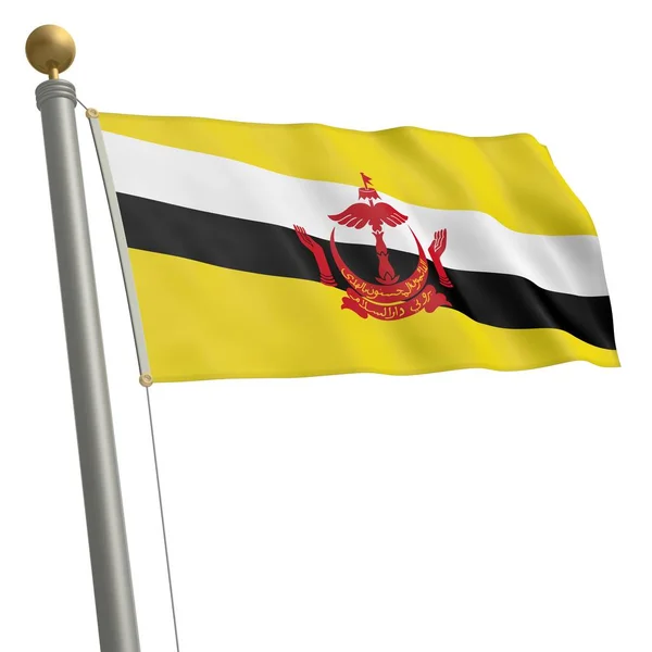 Bandera Brunei Fluye Flagpole —  Fotos de Stock
