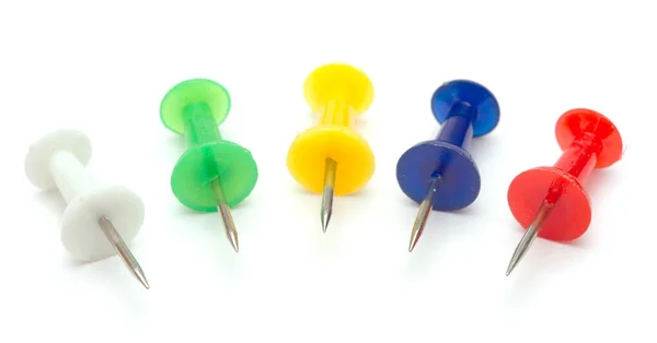 Colorful Office Push Pins Closeup White — Stock Photo, Image