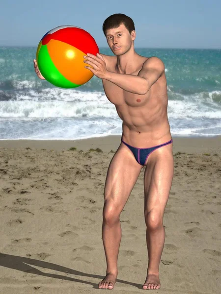 Atractivo Hombre Jugando Con Pelota Playa —  Fotos de Stock