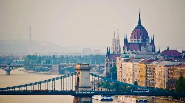 Widok Panoramę Miasta Budapesztu Dunaju — Zdjęcie stockowe