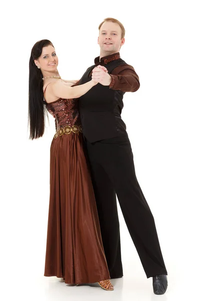 Tanzendes Junges Paar Auf Weißem Hintergrund — Stockfoto