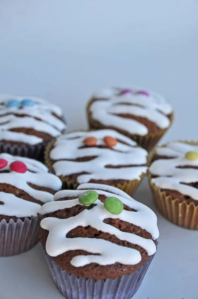 Tasty Cupcakes Background Close — Stock Photo, Image