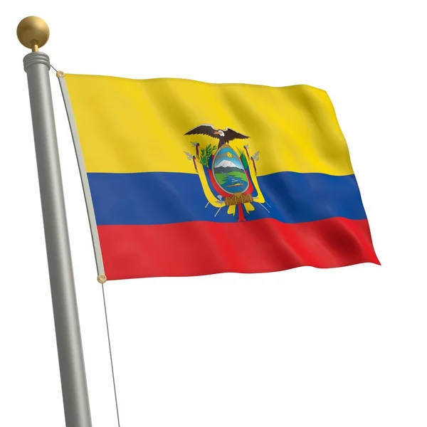 Vlag Van Ecuador Wappert Aan Vlaggenmast — Stockfoto