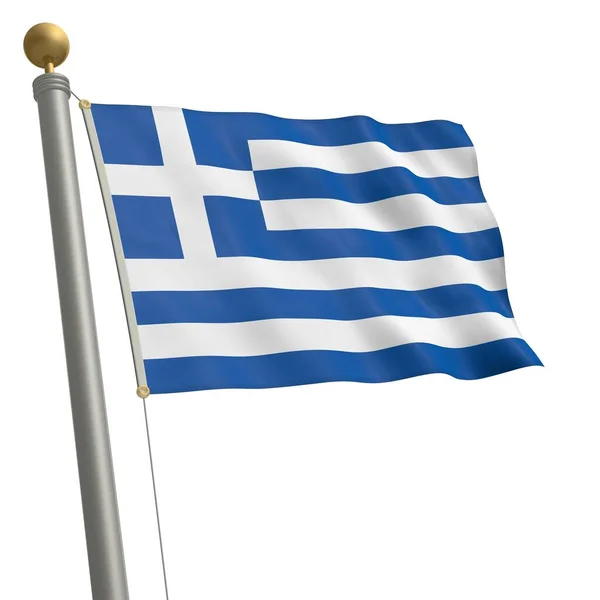 Σημαία Της Ελλάδας Που Κυματίζει Κοντάρι Σημαίας — Φωτογραφία Αρχείου