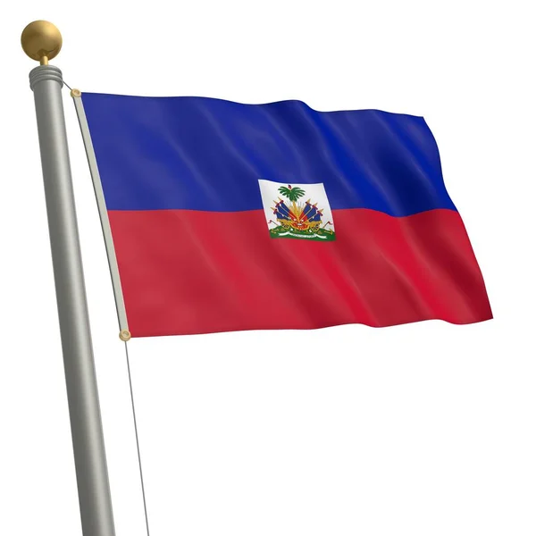Vlag Van Haïti Wappert Aan Vlaggenmast — Stockfoto