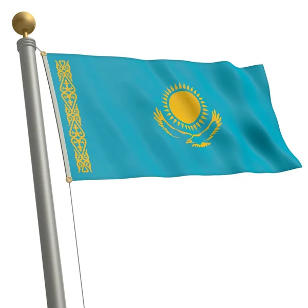 Flag Kazakhstan Flutters Flagpole — ストック写真