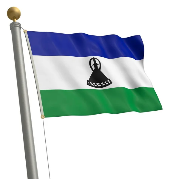 Bandeira Lesotho Flutters Mastro Bandeira — Fotografia de Stock