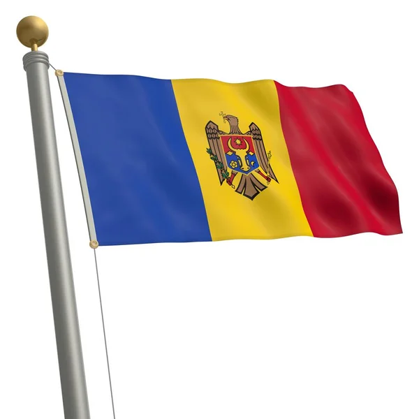 Flag Moldova Flutters Flagpole — Stok fotoğraf