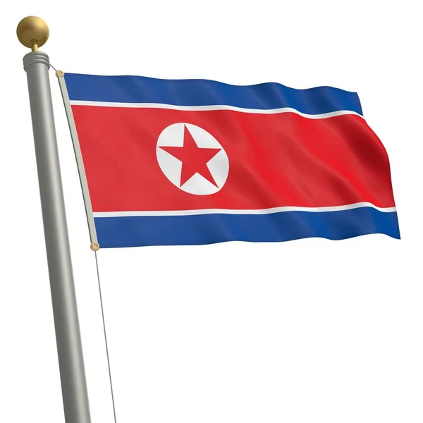 Flag North Korea Flutters Flagpole — Stockfoto