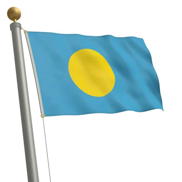 Flag Palau Flutters Flagpole — Stock Photo, Image