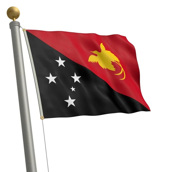 Flag Papua New Guinea Flutters Flagpole — Stock Photo, Image