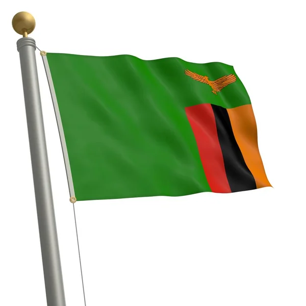 Flaga Zambii Trzepocze Maszcie Flagowym — Zdjęcie stockowe