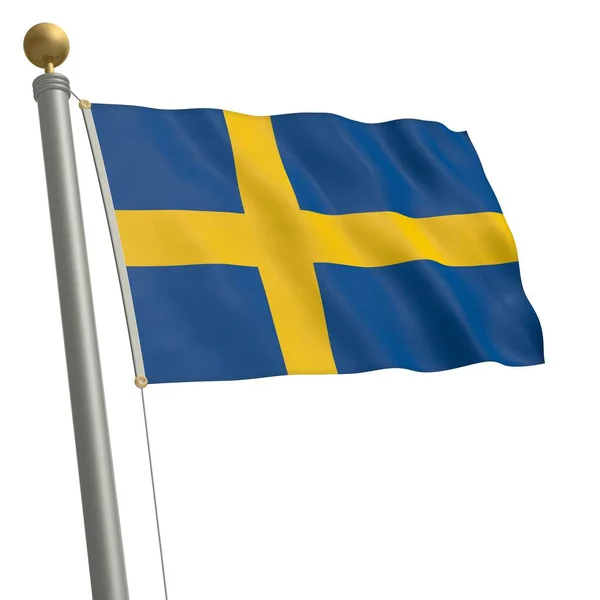 Flaga Szwecji Trzepocze Maszcie Flagowym — Zdjęcie stockowe