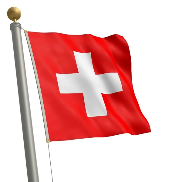 Die Flagge Der Schweiz Flattert Fahnenmast — Stockfoto