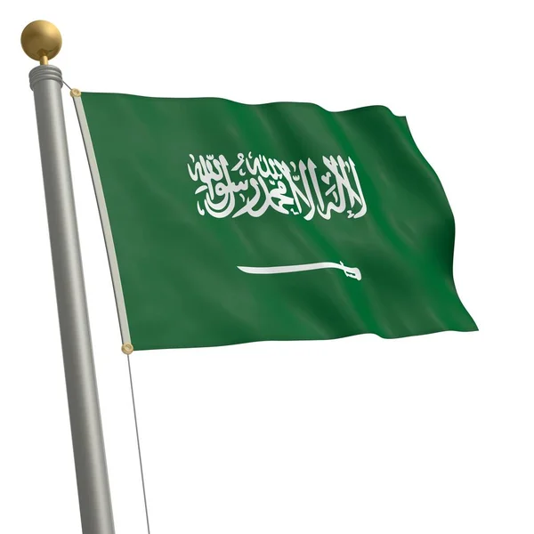 Fahnenmast Flattert Die Flagge Saudi Arabiens — Stockfoto
