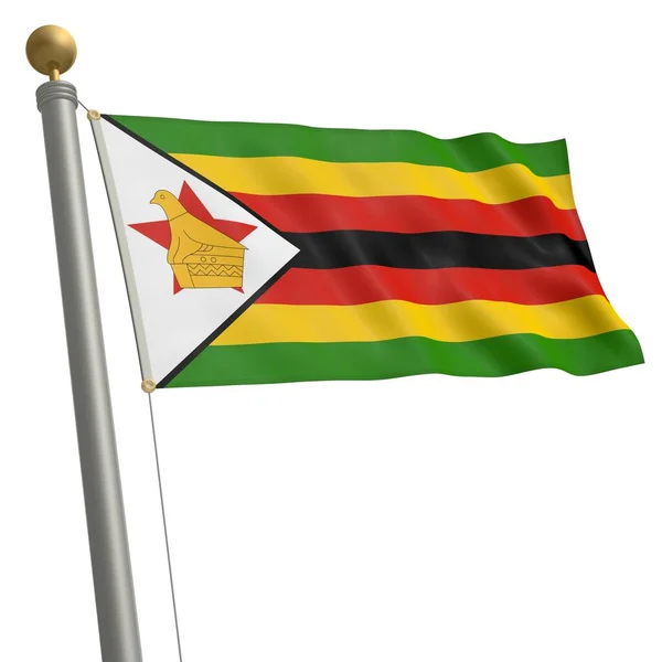 Σημαία Της Zimbabwe Κυματίζει Στο Κοντάρι Της Σημαίας — Φωτογραφία Αρχείου