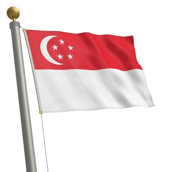 Флаг Сингапура Развевается Флагштоке — стоковое фото