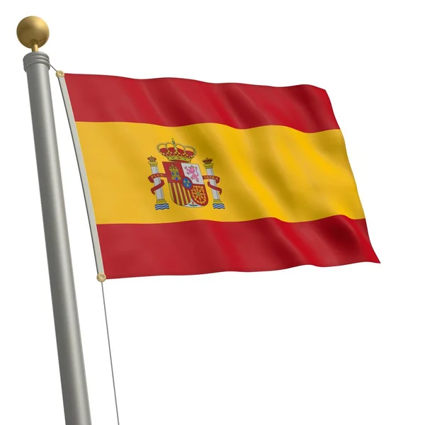 Bandeira Espanha Treme Mastro Bandeira — Fotografia de Stock