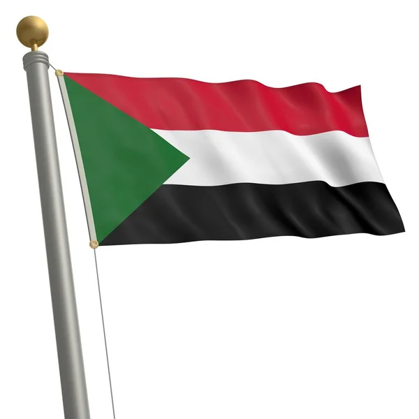 Флаг Судана Развевается Флагштоке — стоковое фото