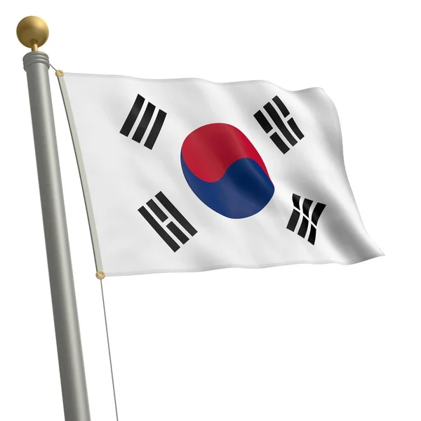 Flag South Korea Flutters Flagpole — 图库照片