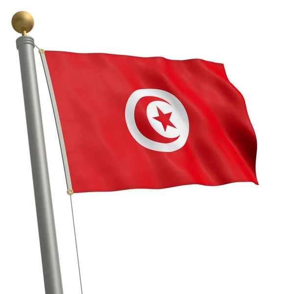 Flag Tunisia Fluttering Flagpole — 图库照片