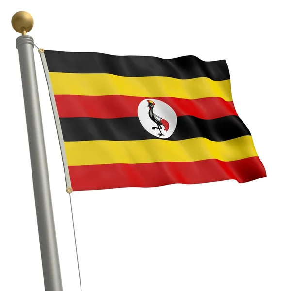 Die Flagge Ugandas Flattert Fahnenmast — Stockfoto