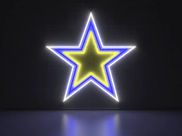 Yellow Blue White Neon Sign Form Star Wall Concrete — Stockfoto