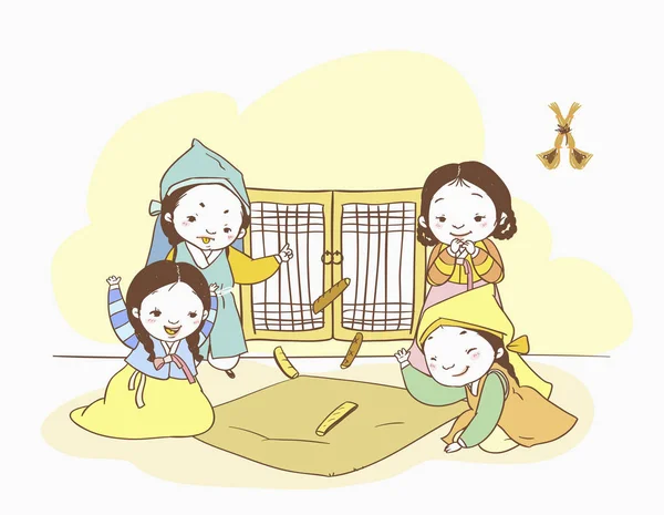 Векторная Иллюстрация Девочки Двух Девочек Играющих Спальне — стоковое фото
