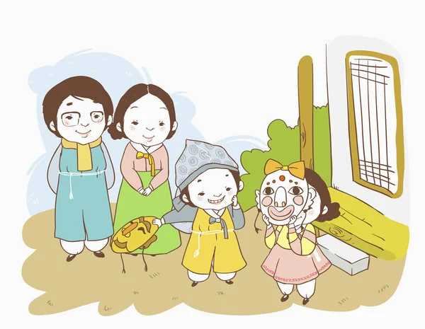Vektor Illustration Von Cartoon Glückliche Familie — Stockfoto
