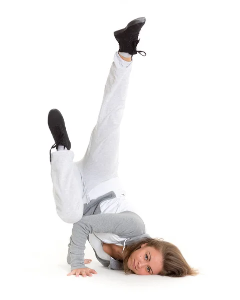 Den Vackra Sportiga Flickan Dansar Vit Bakgrund Moderna Danser — Stockfoto