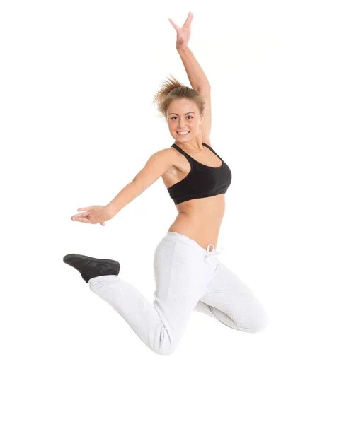 Hermosa Chica Deportiva Bailando Sobre Fondo Blanco Bailes Modernos — Foto de Stock