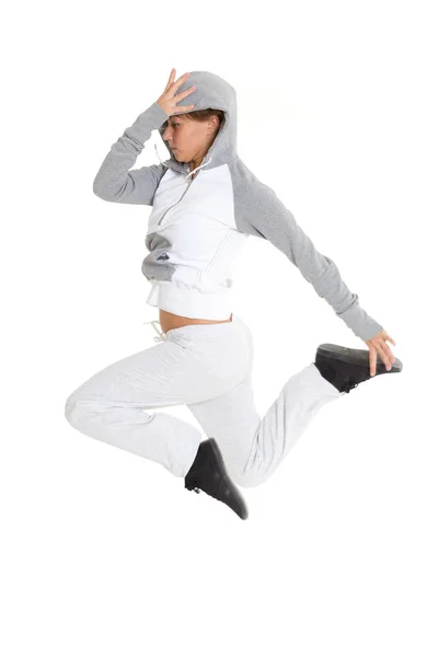 Das Schöne Sportliche Mädchen Tanzt Auf Weißem Hintergrund Moderne Tänze — Stockfoto