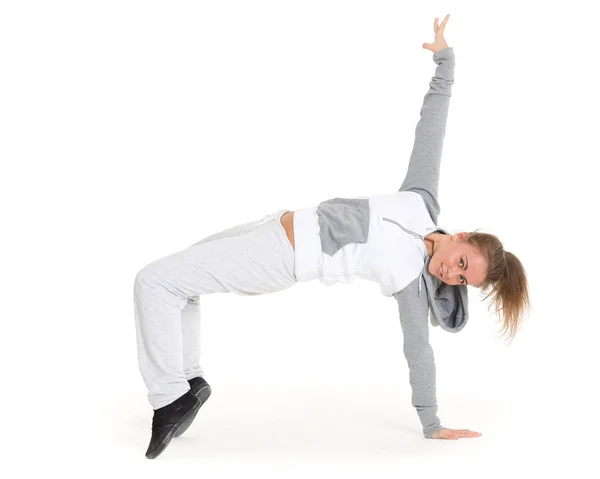 Beautiful Sporty Girl Dancing White Background Modern Dances — Stock Photo, Image