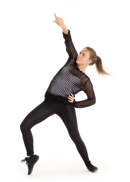 Den Vackra Sportiga Flickan Dansar Vit Bakgrund Moderna Danser — Stockfoto