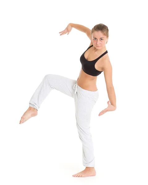 Piękna Sportowa Dziewczyna Tańcząca Białym Tle Taniec Współczesny — Zdjęcie stockowe
