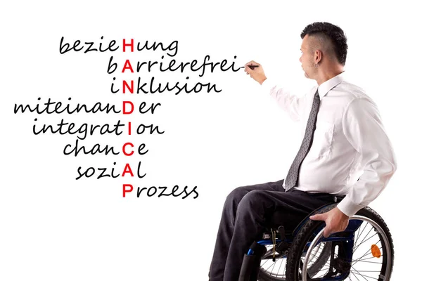 Disabled Man Writes Blackboard — Stock Photo, Image