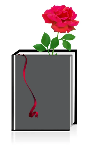 Κόκκινο Τριαντάφυλλο Στο Βιβλίο Απομονωμένο Λευκό — Φωτογραφία Αρχείου