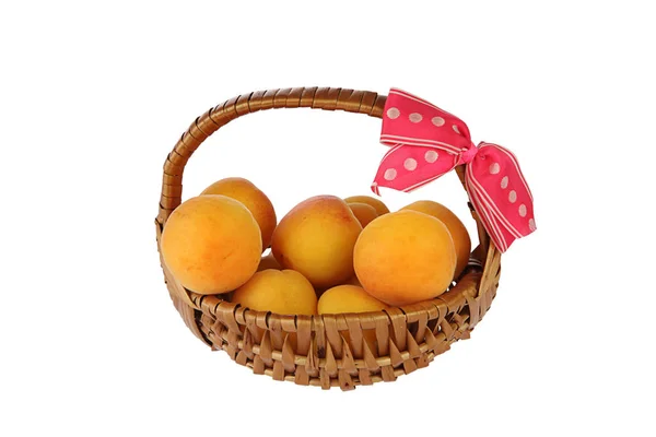 Basket Apricots Isolated White — Stock Photo, Image